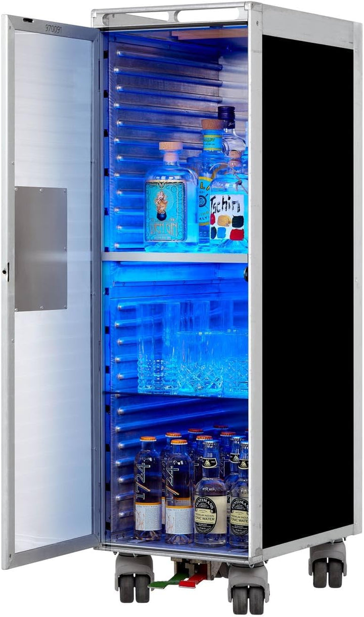VanDeBord Bartrolley Uni Schwarz inkl. LED Fachboden, Barbrett & Fachboden aus Glas, Gebrauchter Tro