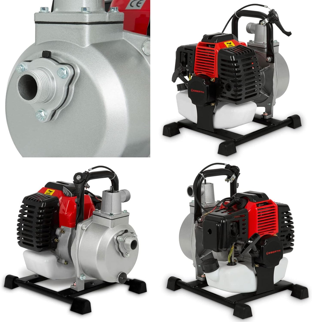 EBERTH Wasserpumpe Gartenpumpe Schmutzwasserpumpe Pumpe Benzin, 2PS 2-Takt-Motor, 12.000l/h Durchlau