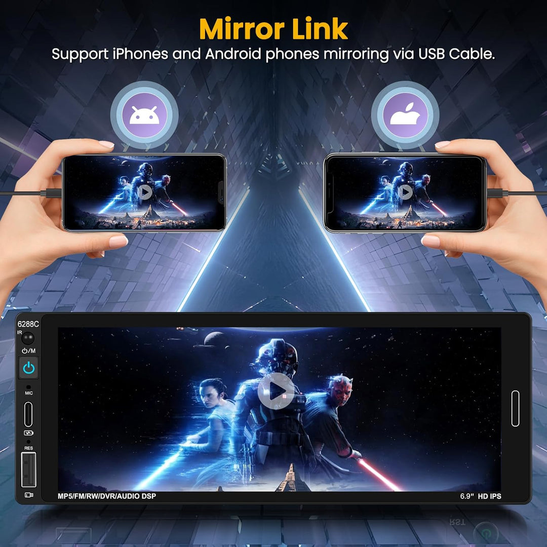 1 Din Wireless Carplay Android Auto Autoradio 6,9 Zoll Touchscreen Radio Bildschirm Bluetooth Freisp
