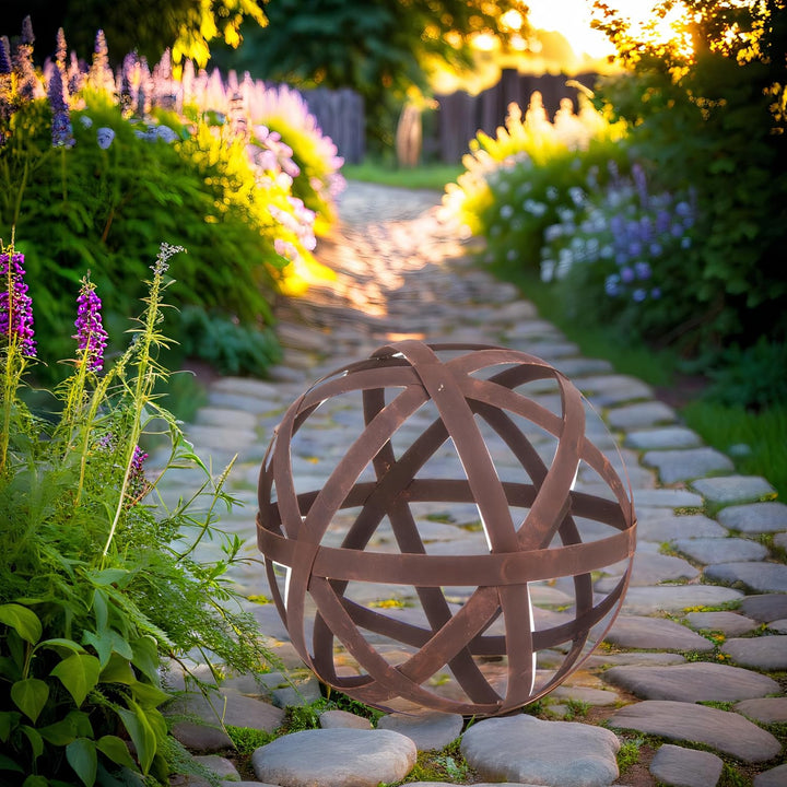 ecosoul Kugel Rostkugel Dekokugel verrostet Bänder Gartenkugel Metall Rost Deko Edelrost Verschieden