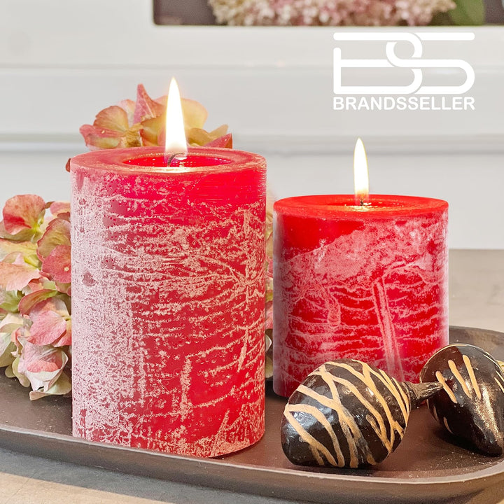 Brandsseller Stumpenkerze 4er Set | 9x15 cm | Weihnachtskerze | Adventskranz | Rot 9 x 15cm | 4er-Se