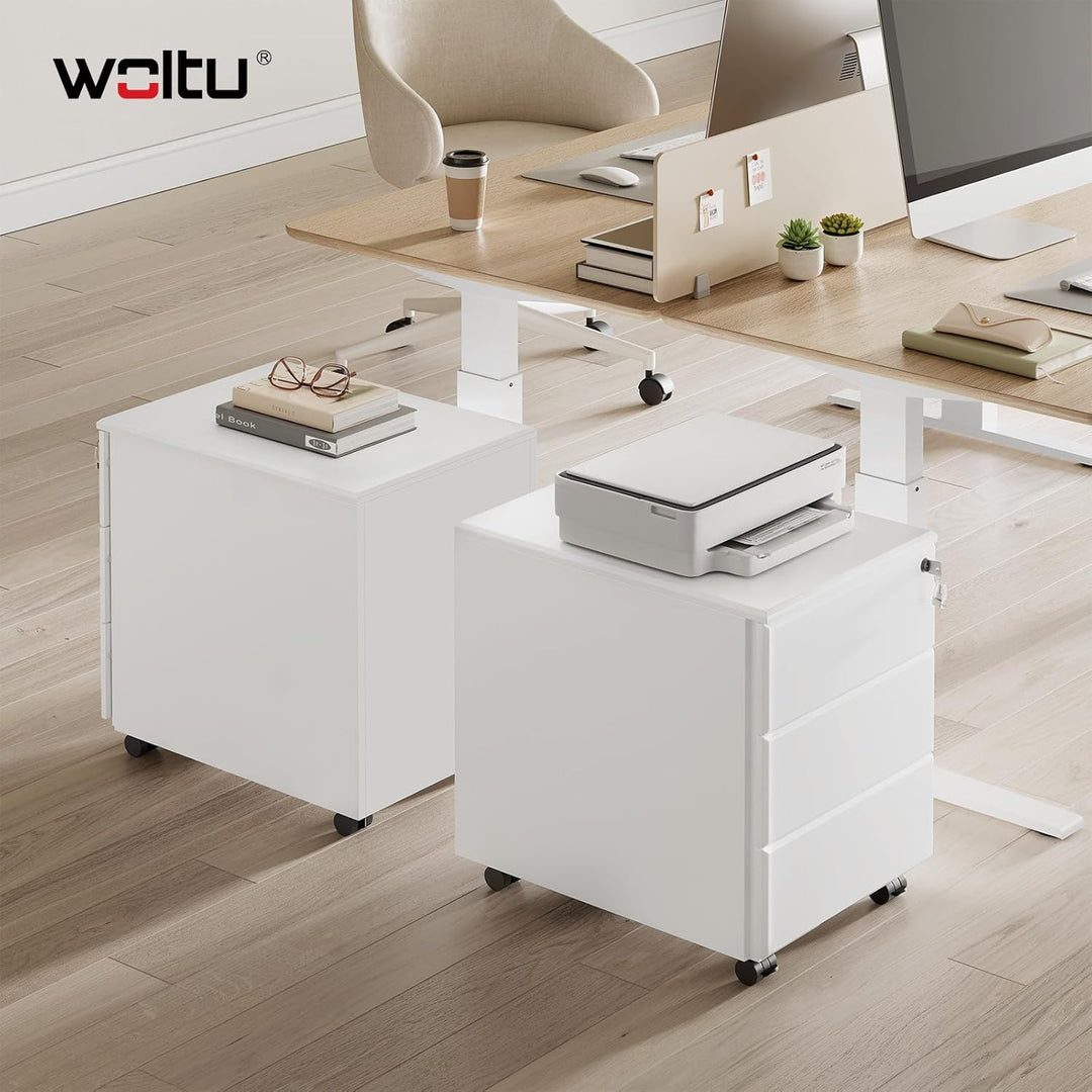 WOLTU Rollcontainer Metall, Mobiler Aktenschrank Büroschrank mit 3 Schubladen Bürocontainer, abschli