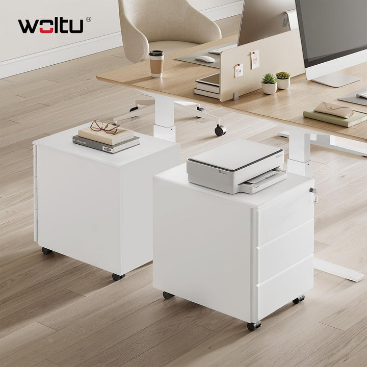 WOLTU Rollcontainer Metall, Mobiler Aktenschrank Büroschrank mit 3 Schubladen Bürocontainer, abschli