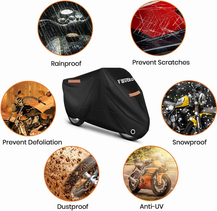 Favoto Motorradabdeckung für alle Jahreszeiten 210T wasserdichte Motorradabdeckung, 225 cm lang, UV-