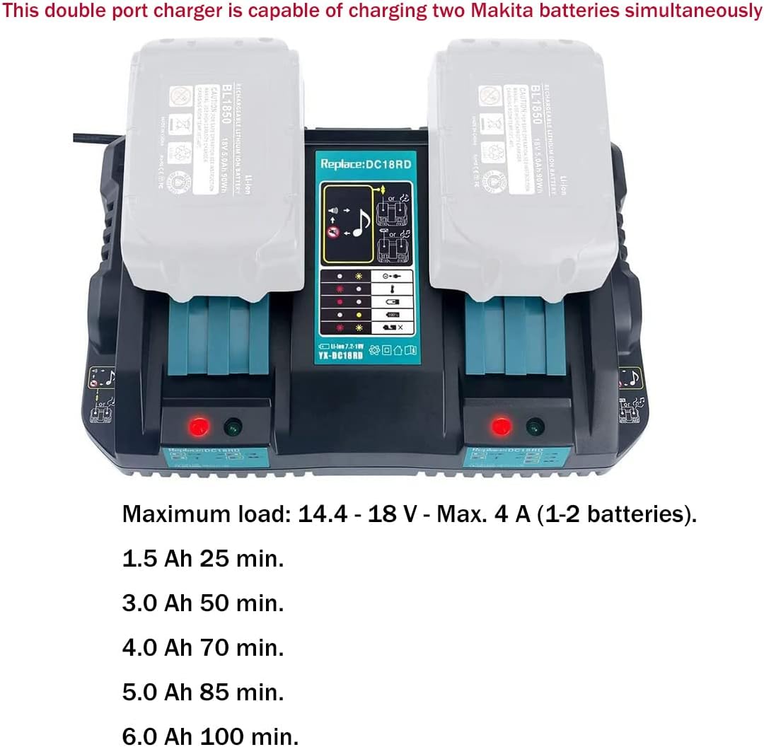 GOLEMON 2 Stück BL1850B BL1850 18 V 5000 mAh Li-Ion Akku + DC18RD Dual Port Ladegerät Ersatz für Mak