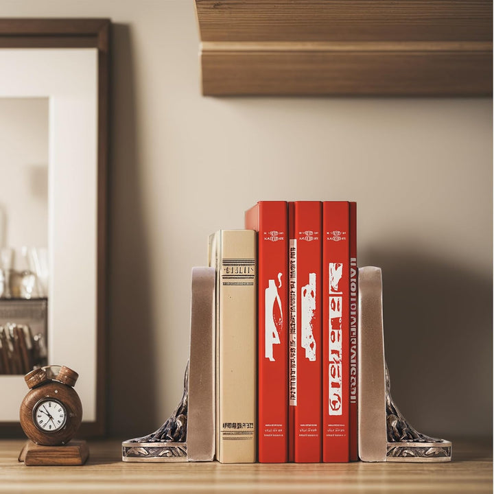 Schwere Buchstützen Baum des Lebens aus Kunstharz - 2er Set in bronzefarbener Optik mit Rutschfester