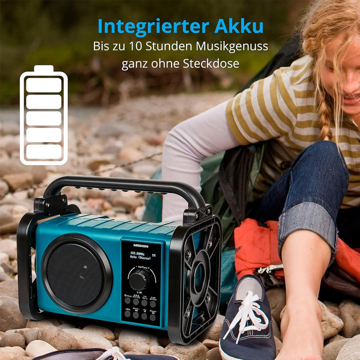 MEDION E66045 DAB+ Baustellenradio (Robustes Gehäuse, Spritzwassergeschützt (IP44), Bluetooth 5.0, P