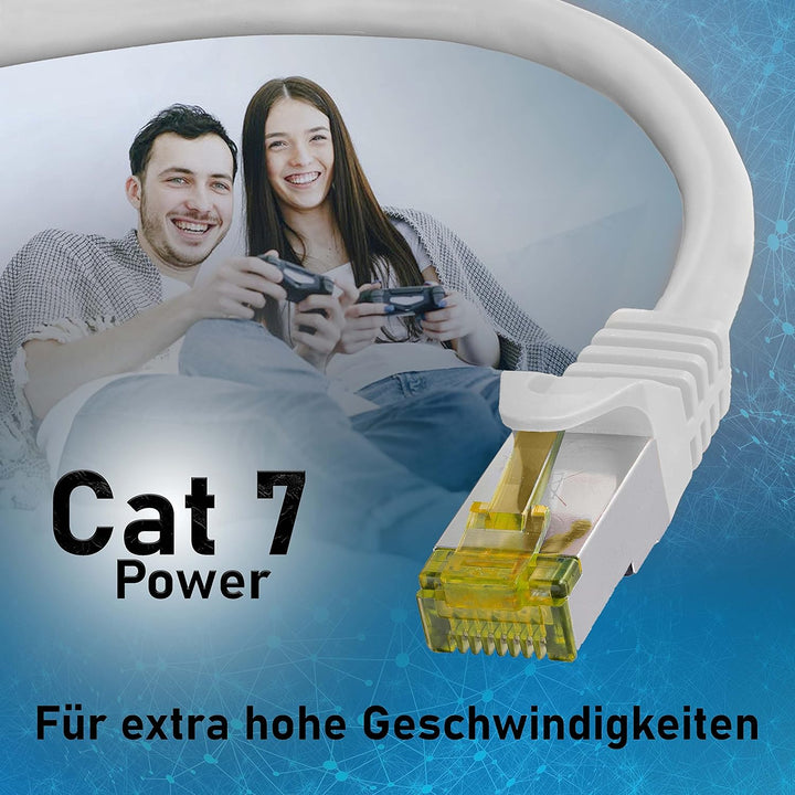 BIGtec LAN Kabel 5 Stück 3m Netzwerkkabel CAT7 Ethernet Internet Patchkabel CAT.7 weiss Gigabit dopp