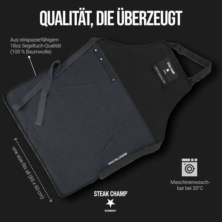 Steak Champ Grill & Bar Schürze: Robuste Koch- & Grillschürze, verstellbar, mit schmutz- und wassera
