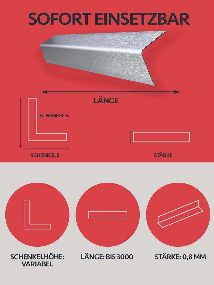Edelstahl Winkelprofil 2500mm 90 Grad Winkelprofil 25x25 mm Schenkelinnenmass aus Edelstahl k240 ges