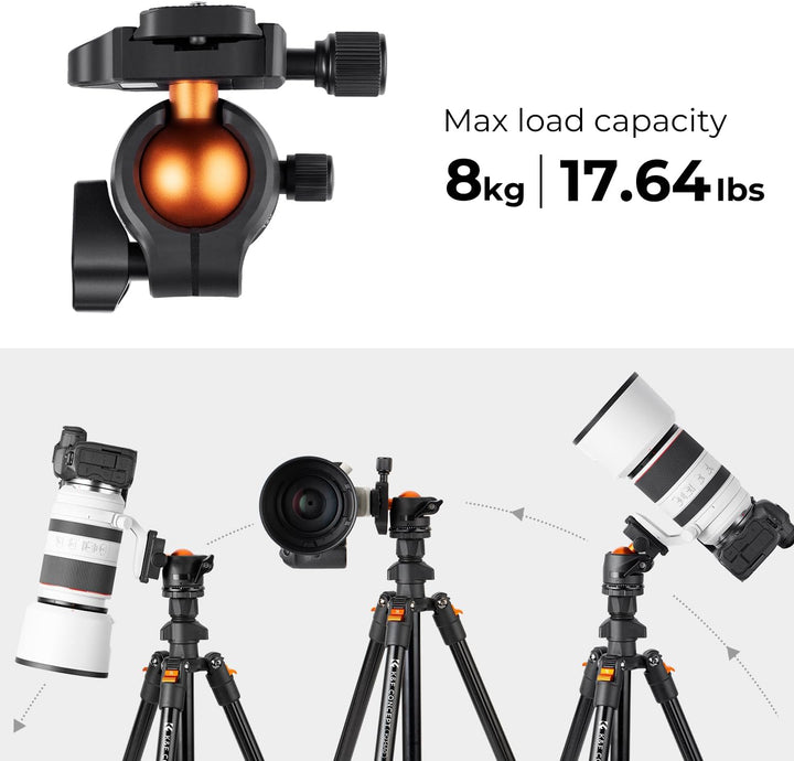 K&F Concept K234A0 Handy Stativ,163cm Kamera Stativ, Tripod für unterwegs (BI234M), Stativ für Smart