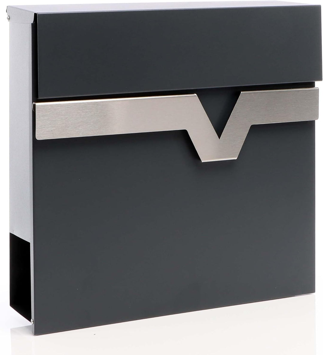 XPOtool Briefkasten V60 Anthrazit und Edelstahl 370 x 105 x 370 mm, Wandbriefkasten mit Schloss, Sof