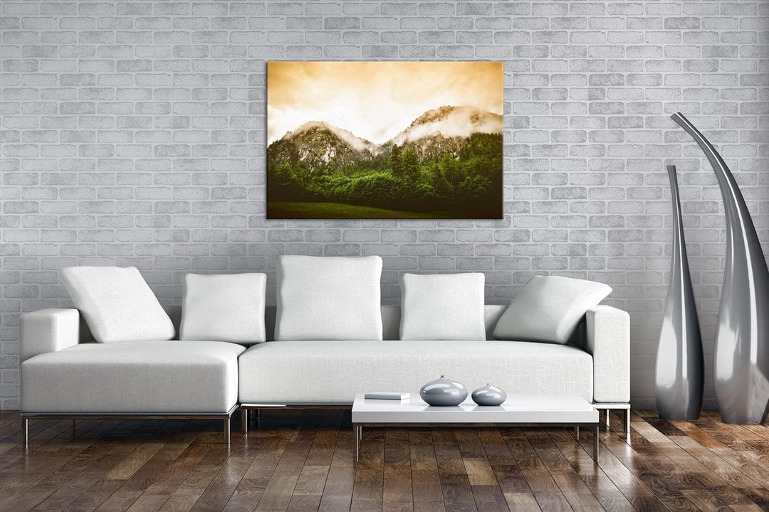 deyoli Nebel bedeckte Berge Format: 80x60 als Leinwand, Motiv fertig gerahmt auf Echtholzrahmen, Hoc