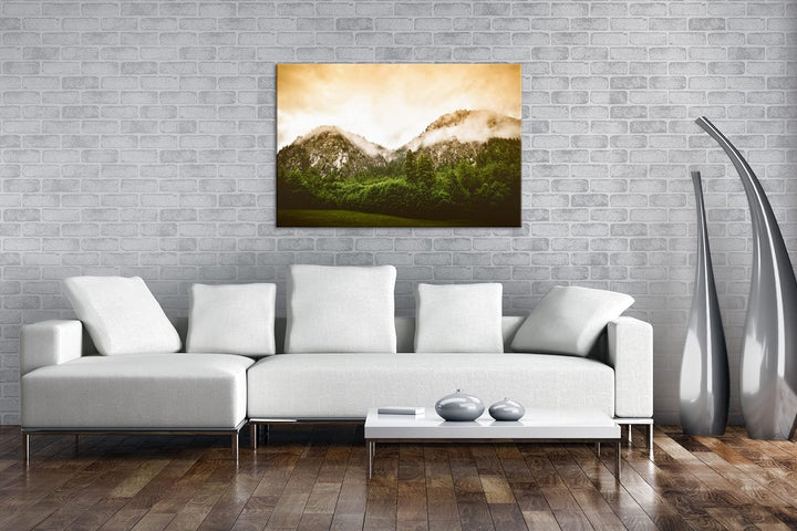 deyoli Nebel bedeckte Berge Format: 80x60 als Leinwand, Motiv fertig gerahmt auf Echtholzrahmen, Hoc