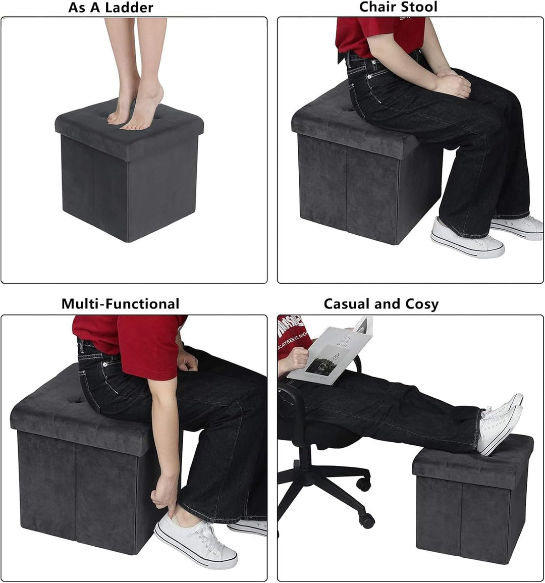 WOLTU 2er Set Faltbarer Sitzhocker, Sitzwürfel mit Stauraum Sitzbank Truhen Aufbewahrungsbox, Deckel