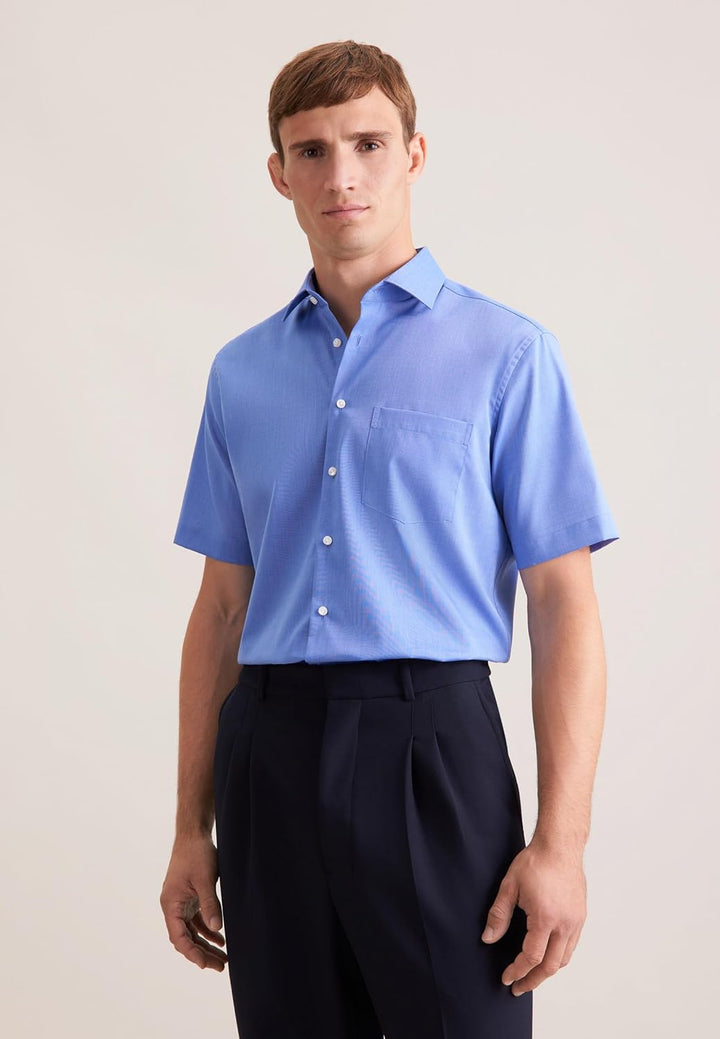 Seidensticker Herren Men Regular Shortsleeve Businesshemd 38 Mittelblau(003001), 38 Mittelblau(00300