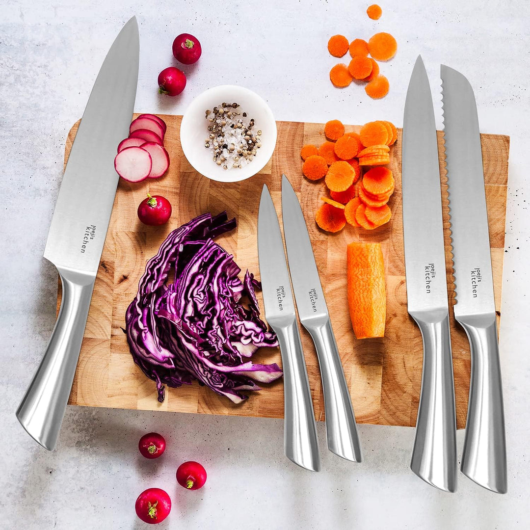 Joeji's Kitchen 5-in-1 Messerset aus Edelstahl - Scharfe Küchenmesser Set mit Brotmesser Kochmesser