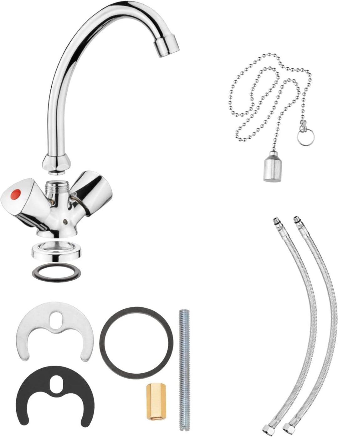 Cornat Waschtisch-Zweigriffarmatur "Lisa" - Verchromter Messingkörper - Hohe Auslaufhöhe - Schwenkba