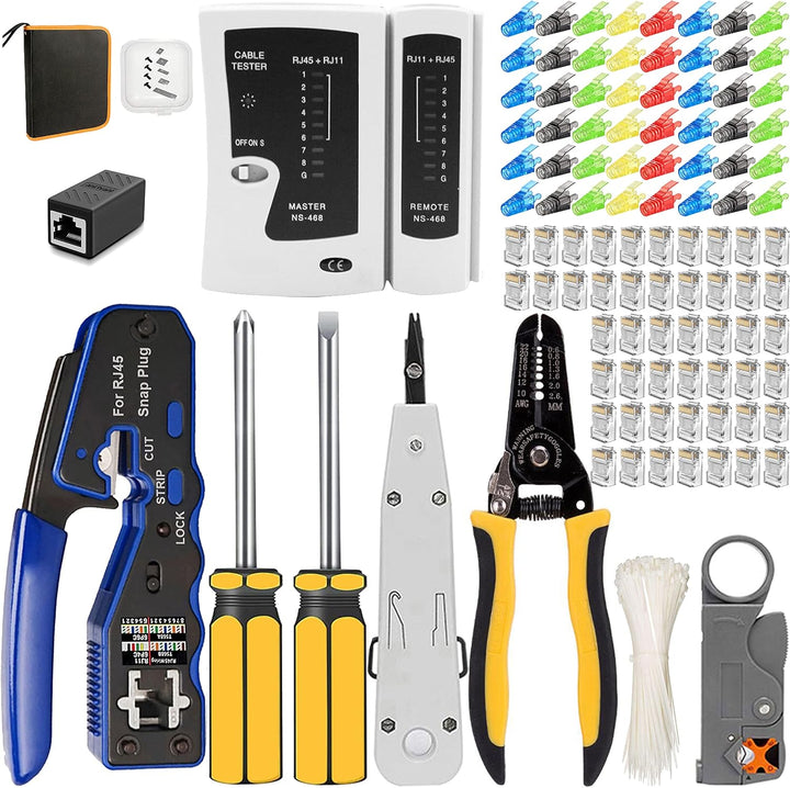 MAYLINEE Cat5 Crimpdrahtnetzwerk Wartung LAN Reparaturset Cat6 Cat6e Crimpstecker Set für RJ11 RJ45,