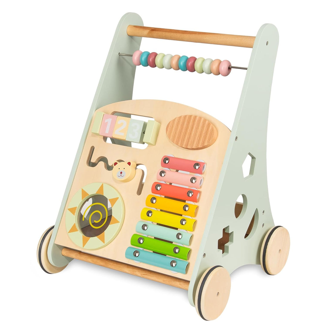 COIL Babywalker Lauflernwagen 3in1, Kinderwagen aus Holz, Lernspielzeug, ab 12 Monaten (Grün), grün
