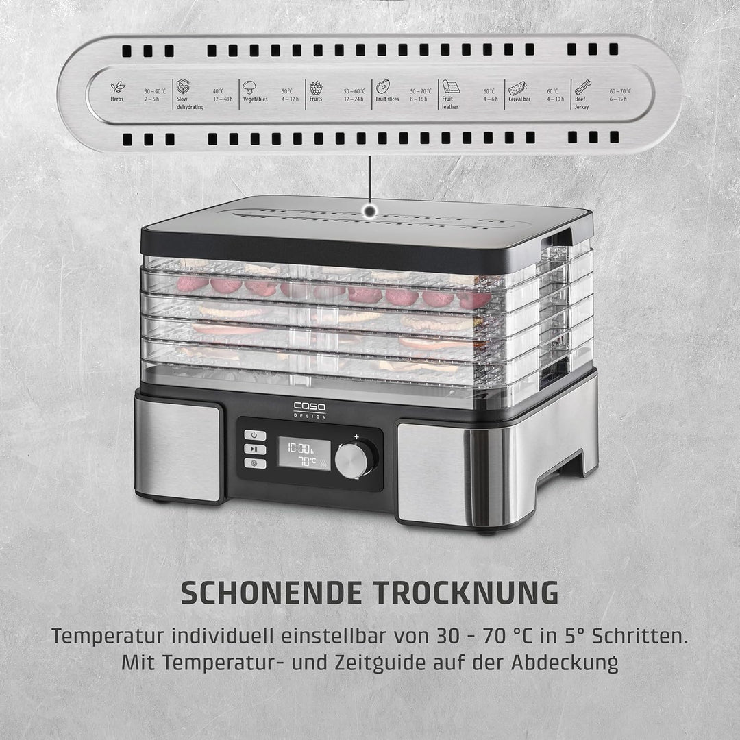Caso DH 450 Dörrautomat, zum Trocknen und Haltbarmachen von z.B. Obst, Gemüse, Kräutern etc., Temper