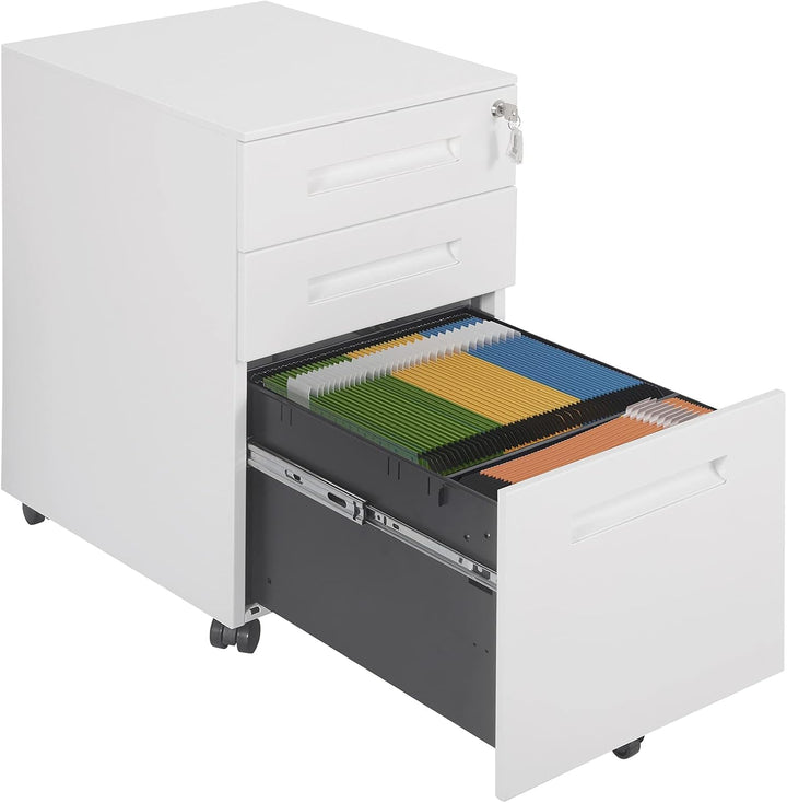 WOLTU Rollcontainer Metall, Mobiler Aktenschrank Büroschrank mit 3 Schubladen Bürocontainer, abschli