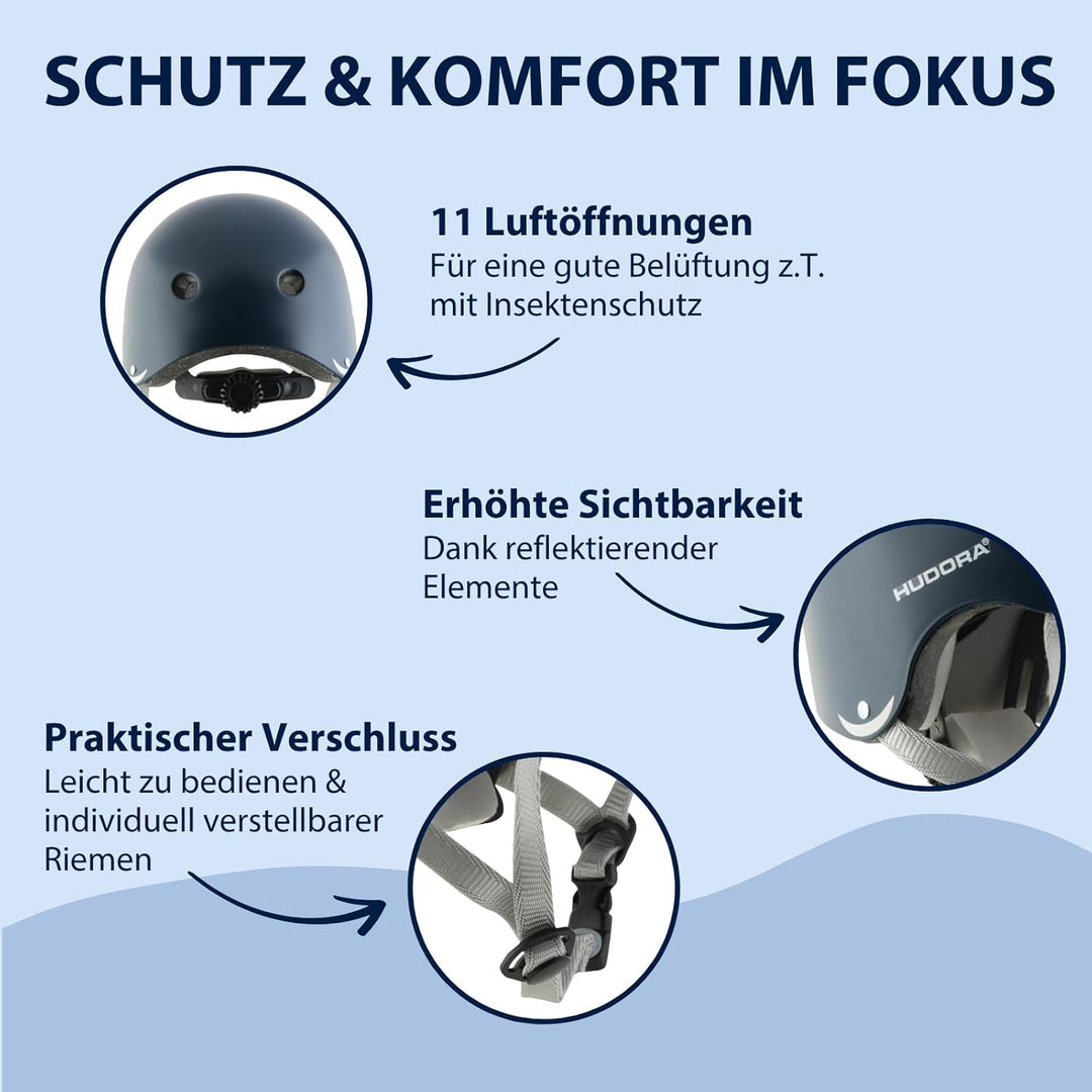 HUDORA Skaterhelm Robuster Kinderhelm - Fahrradhelm mit Air-Vent Belüftungssystem - Grössenverstellb