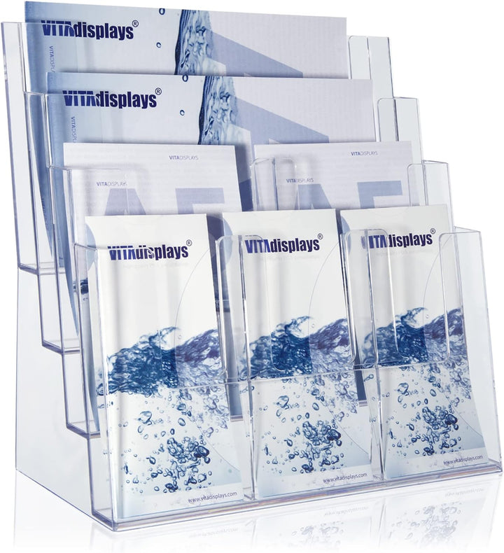 Taymar Prospekthalter DIN A4 / A5 / DIN lang vierstufig Aufsteller Prospektständer Flyerhalter Acryl