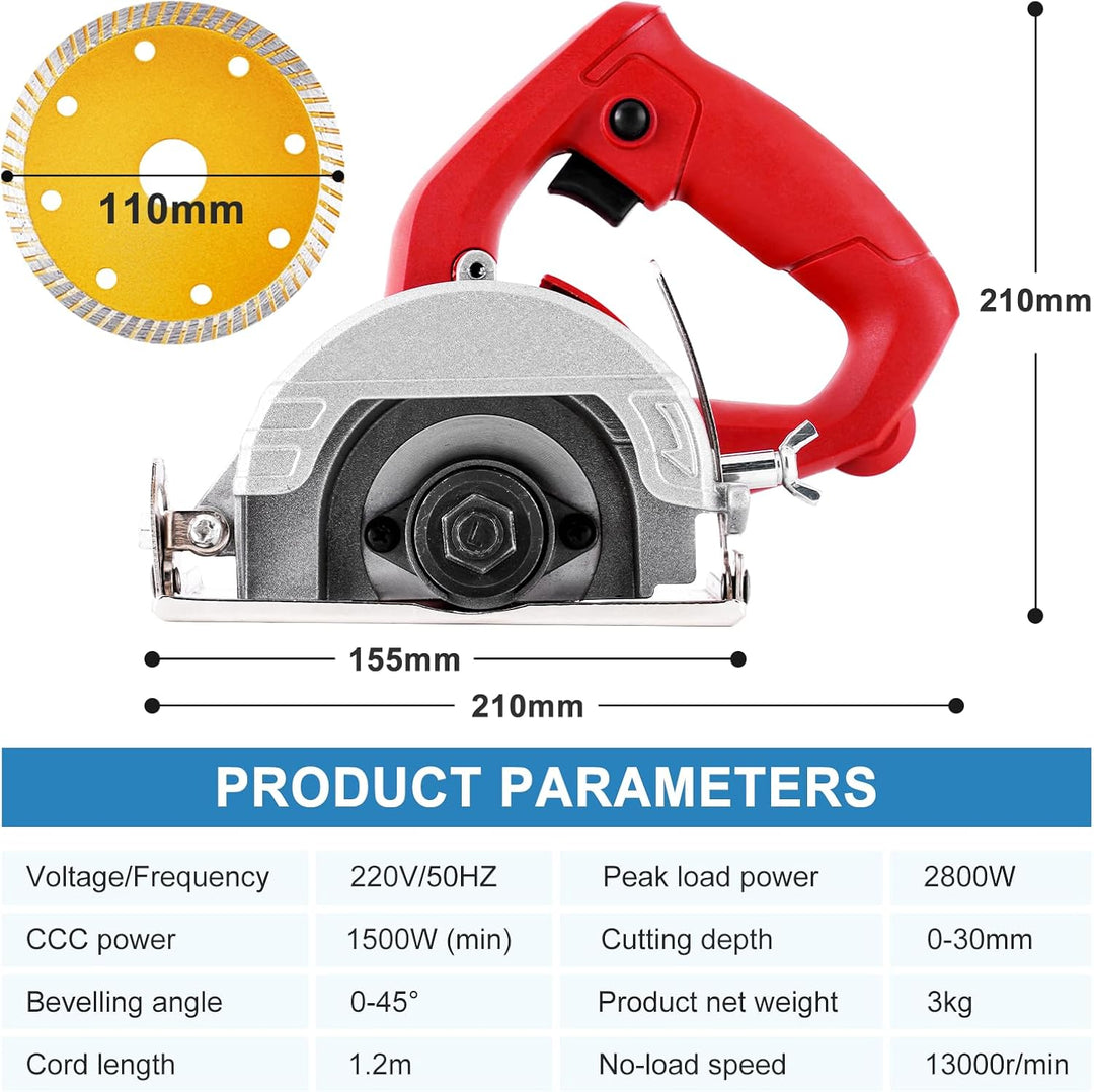 MXBAOHENG 2800W Trockene Fliesensäge Elektrischer Fliesenschneider mit 2 Steinklingen 3 Fliesenkling