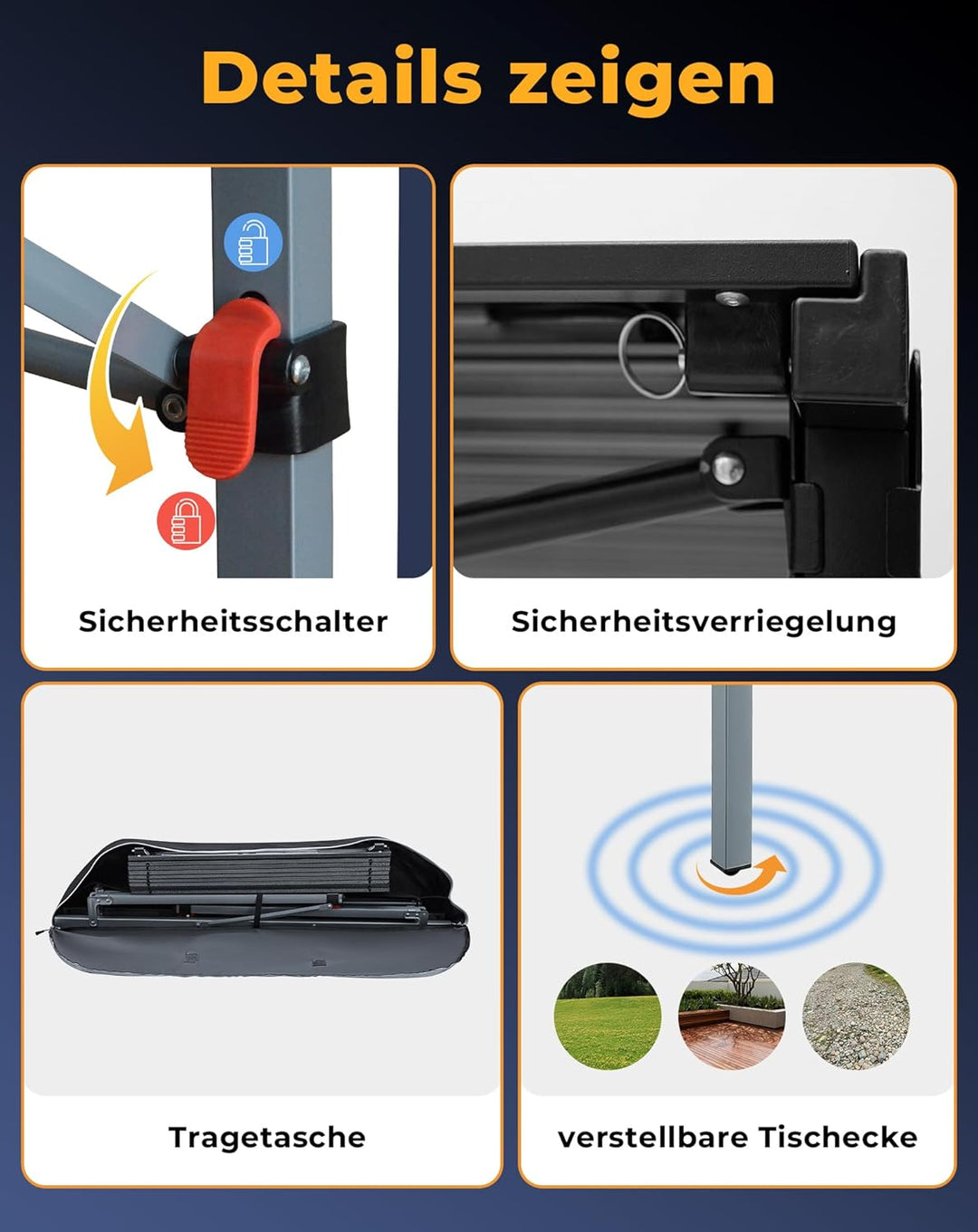 KingCamp Campingtisch Klapptisch Gartentisch Leichtgewicht für 4-6 Personen Silber Schwarz