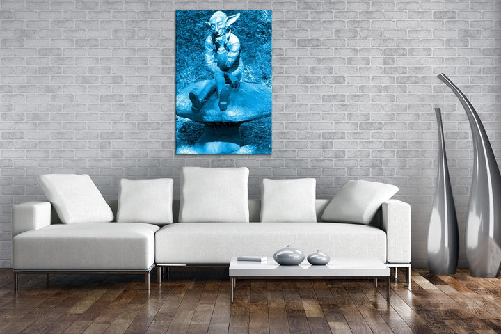deyoli lustige Koboldstatur Format 80x60 Effekt: Monocrome Blau als Leinwandbild, Motiv fertig gerah