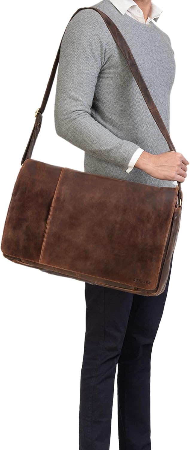 STILORD 'Maximus' XXL Ledertasche riesige Umhängetasche Unitasche 17 18 19 21 Zoll Laptop Aktentasch