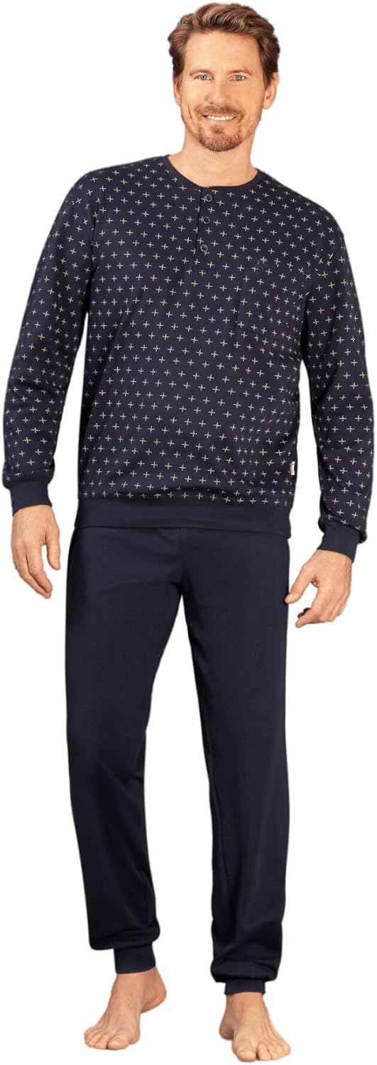 hajo - Herren Schlafanzug mit Bündchen - Premium Cotton Interlock 56 Blau, 56 Blau