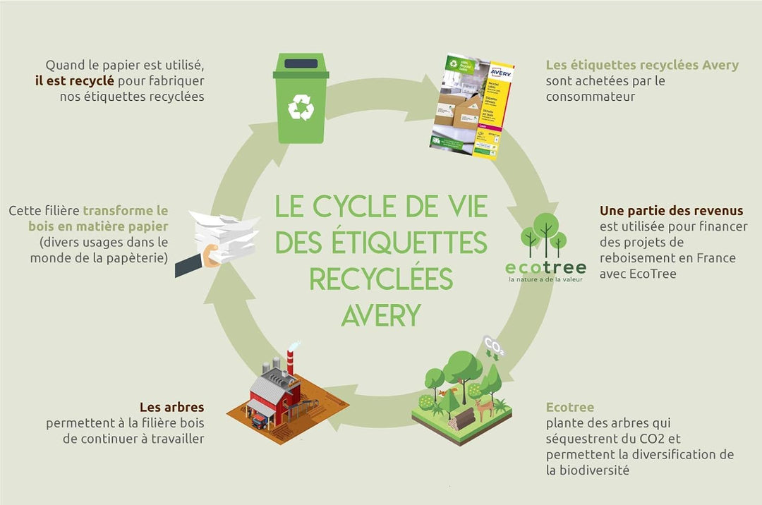 Avery LR7651-100 Klebeetiketten, 63,5 x 33,9 mm, aus zu 100 % recycelten Materialien 63,5 x 33,9 mm,