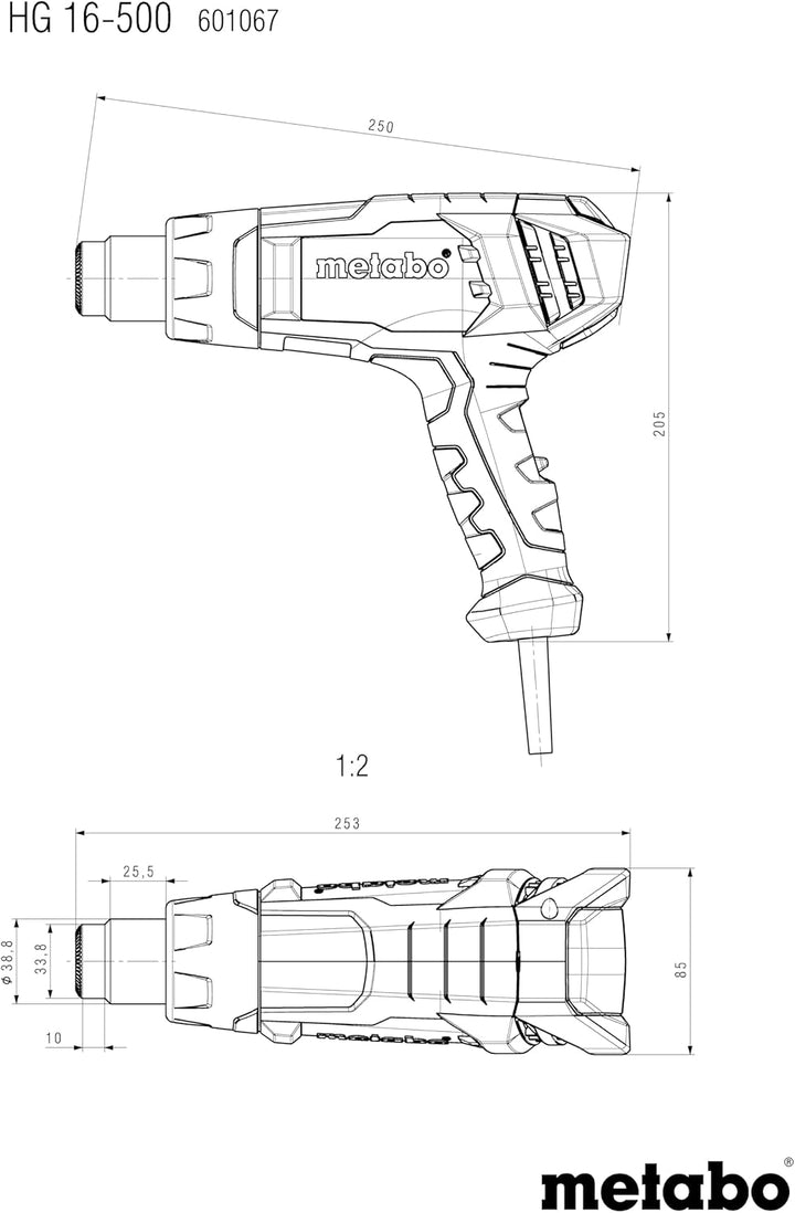 Metabo Heissluftgebläse HG 16-500 (601067000) Karton, Luftmenge: 240 / 450 l/min, Lufttemperatur: 30
