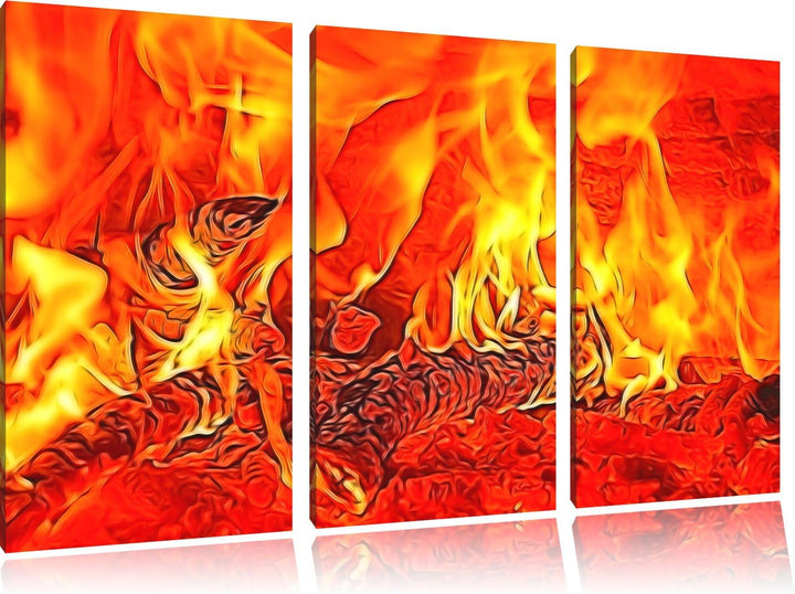 Gemütliches Holz im Feuer Spezial 3-Teiler Leinwandbild 120x80 Bild auf Leinwand, XXL riesige Bilder