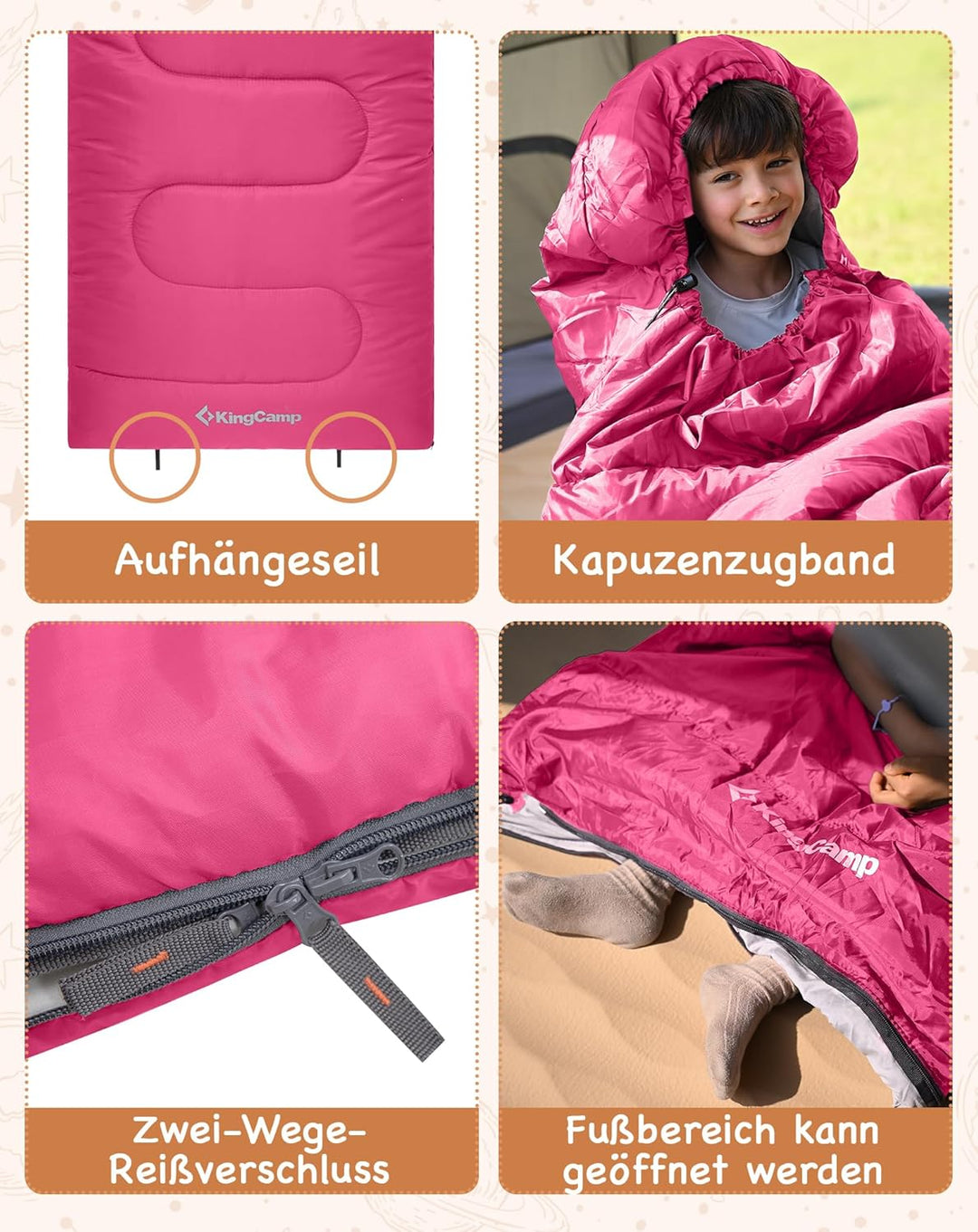 KingCamp Schlafsack Deckenschlafsack Camping Outddor 3-4 Jahreszeiten für Erwachsene Kinder Ultralei