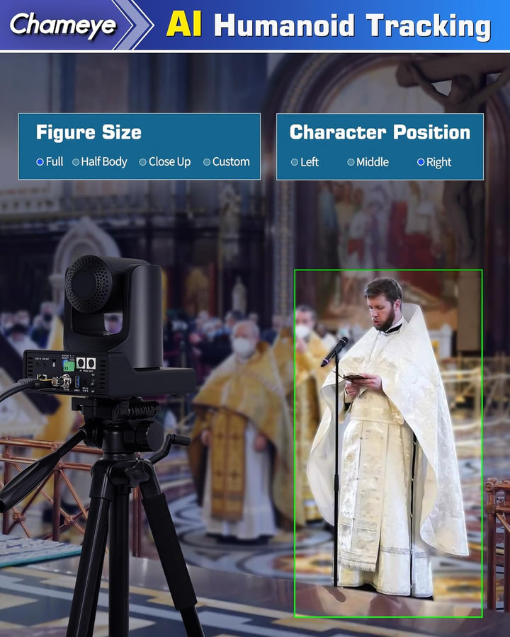 Chameye HDMI PTZ Camera 30x Optical Zoom AI Auto Tracking PTZ Camera with LCD Display, HDMI 3G-SDI I