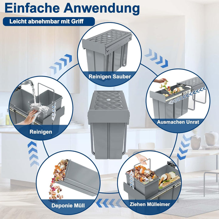 HENGMEI Einbaumülleimer Unterschrank Einbau-Mülleimer Küche Abfalleimer Ausziehbarer Abfallsammler M