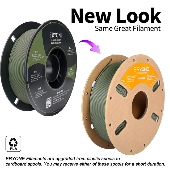 ERYONE 3D Drucker Matte Filament PLA 1 kg 1 Spool, 1.75mm +/-0.03mm, Matte Oliv grün Matte PLA-Oliv