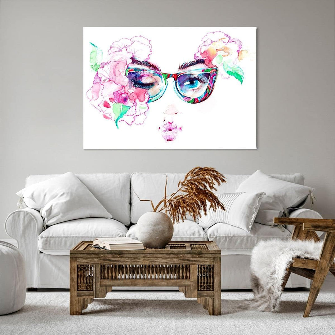 Bilder auf Leinwand 100x70cm Leinwandbild Gläser Augapfel weiblich Farbe Gross Wanddeko Bild Schlafz