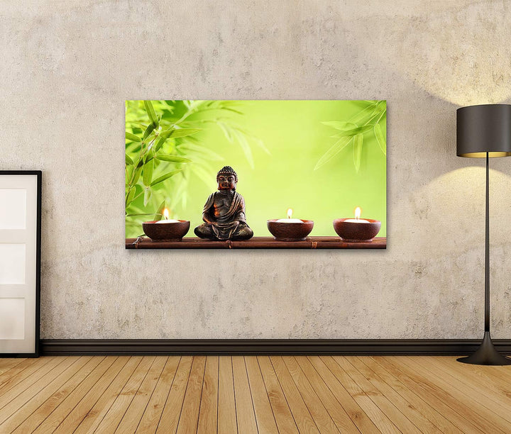 islandburner Bild auf Leinwand Buddha In Meditation Bilder Wandbilder Poster Leinwand 100x57cm, Lein