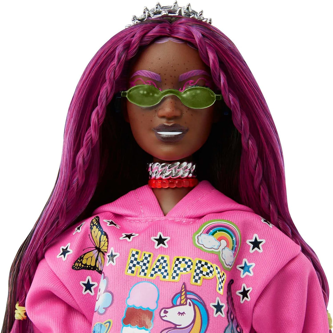 Barbie-Puppe mit Panda, Barbie Extra, Kinderspielzeug, Kleidung und Accessoires, brünettes Haar mit