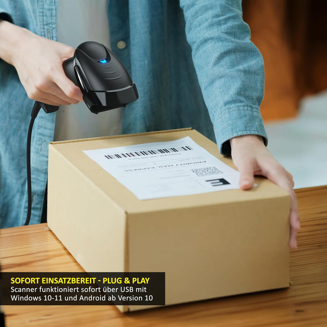 CSL - Barcode Scanner 1D 2D QR kabelgebunden – Single und Multi Scan - Bildschirm scannen - QR-Code