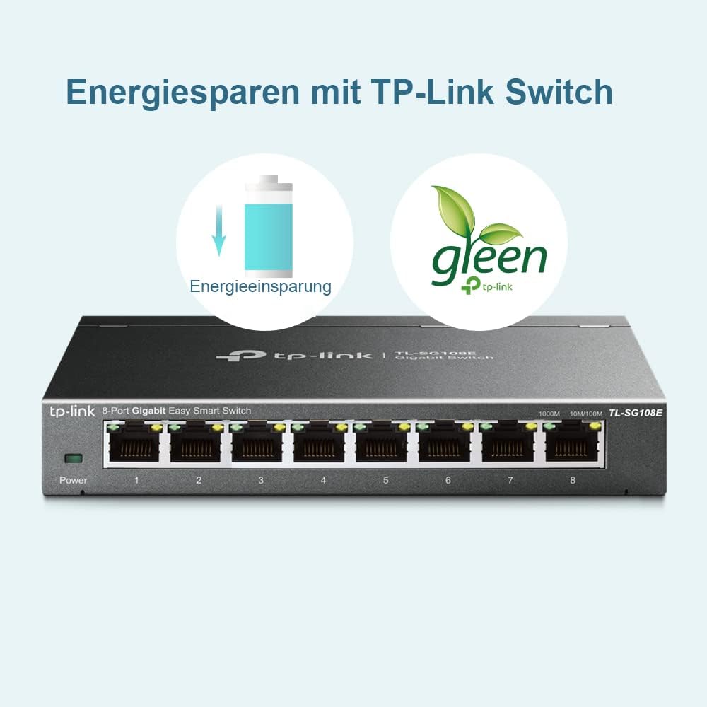 TP-Link TL-SG108E Managed Switch 8 Port Gigabit Ethernet LAN Switch(Plug-and-Play Netzwerk Switch,Me