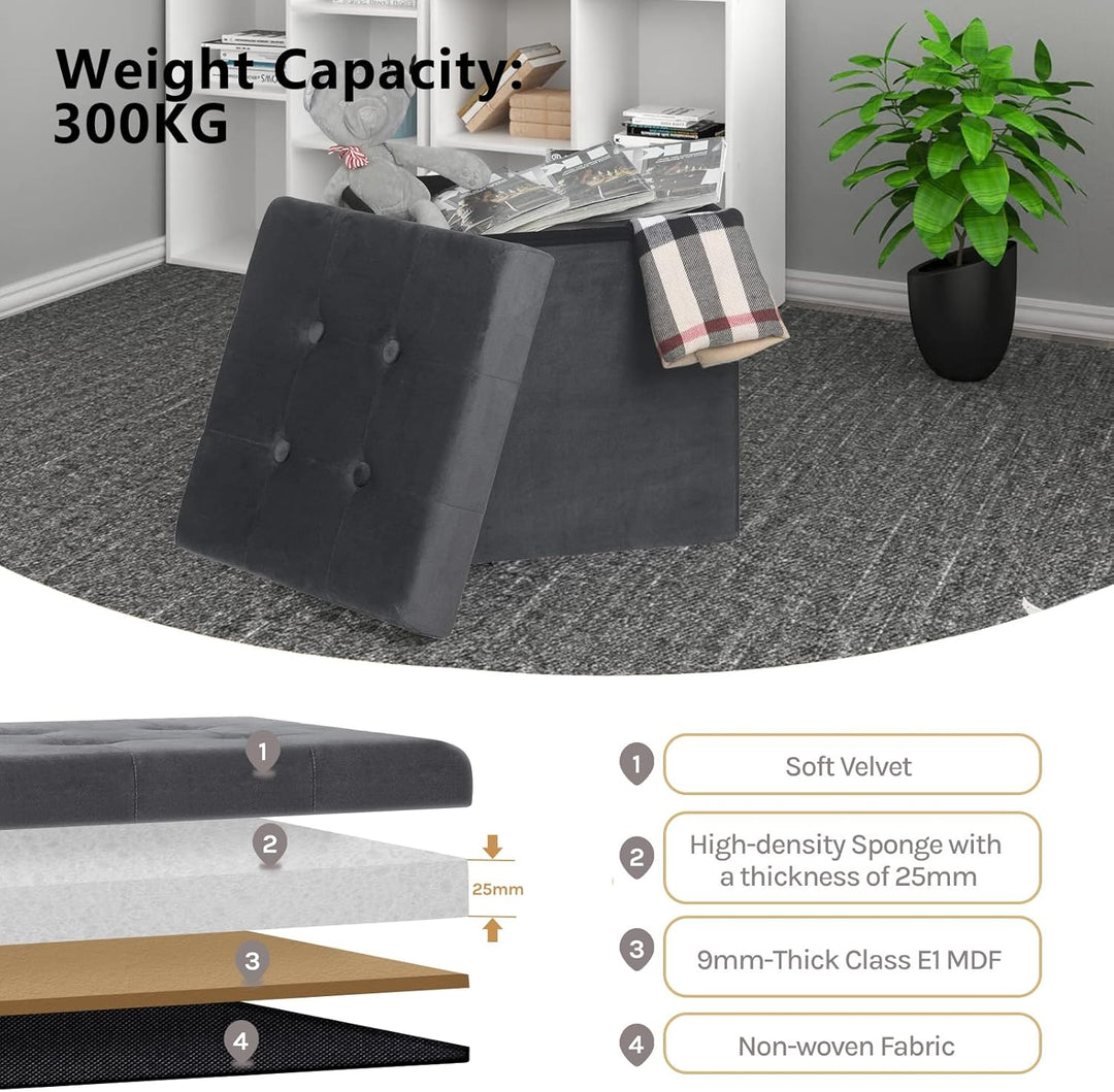 WOLTU 2er Set Faltbarer Sitzhocker, Sitzwürfel mit Stauraum Sitzbank Truhen Aufbewahrungsbox, Deckel