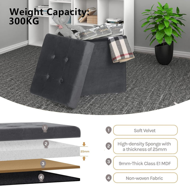 WOLTU 2er Set Faltbarer Sitzhocker, Sitzwürfel mit Stauraum Sitzbank Truhen Aufbewahrungsbox, Deckel