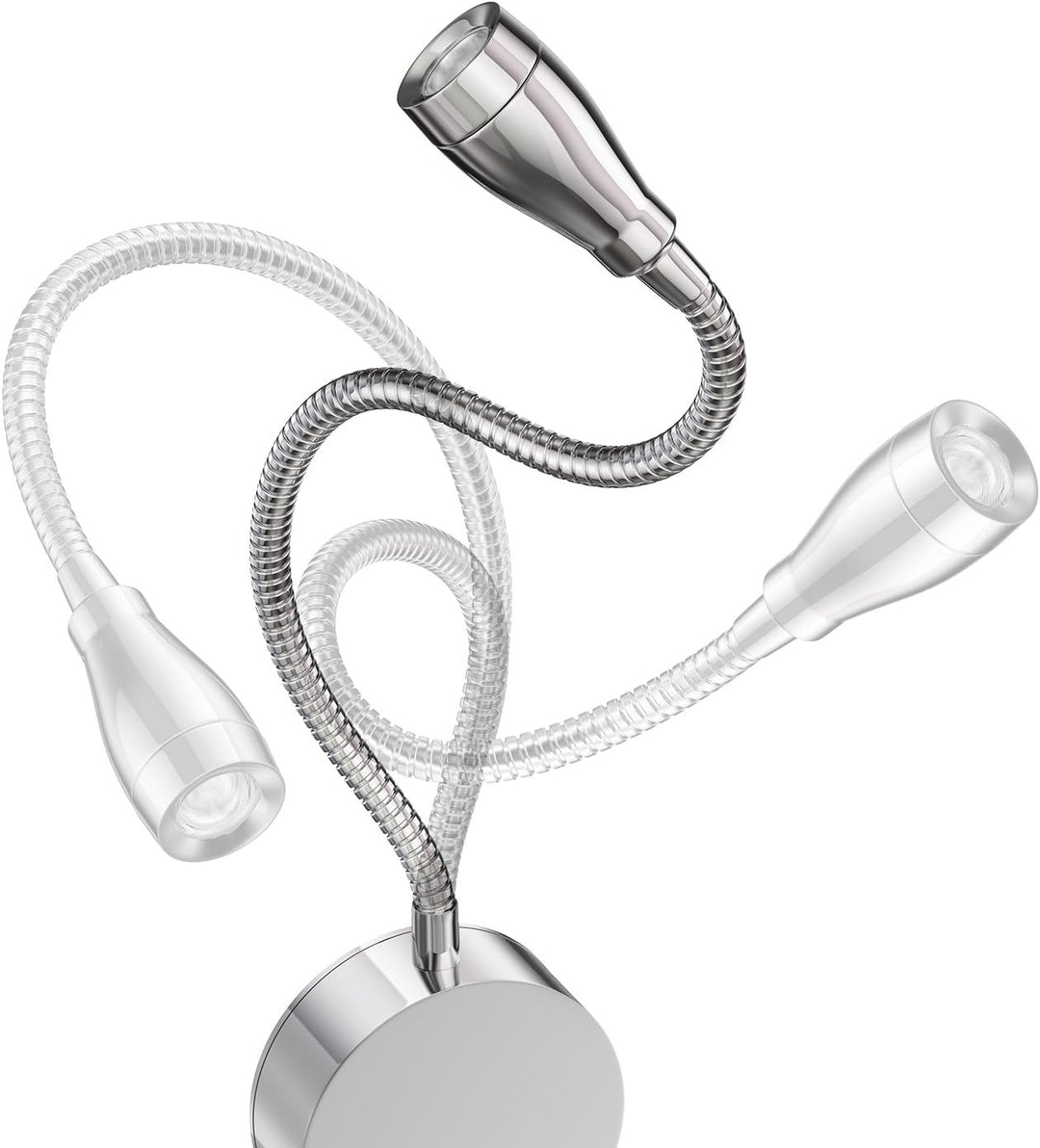 ledscom.de LED Leselampe/Wandleuchte HAN, Schwanenhals, Schalter, Stecker, chrom glänzend, weiss