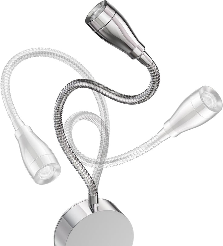 ledscom.de LED Leselampe/Wandleuchte HAN, Schwanenhals, Schalter, Stecker, chrom glänzend, weiss