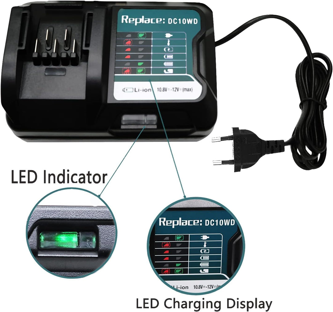 GOLEMON® 2 Stück 2000mAh BL1021B Akku mit Ladegerät DC10WD Für 10.8V ~ 12V 2Ah Elektrowerkzeuge Akku